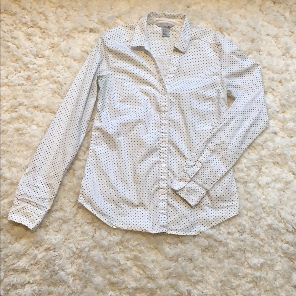White with black polka dots button up